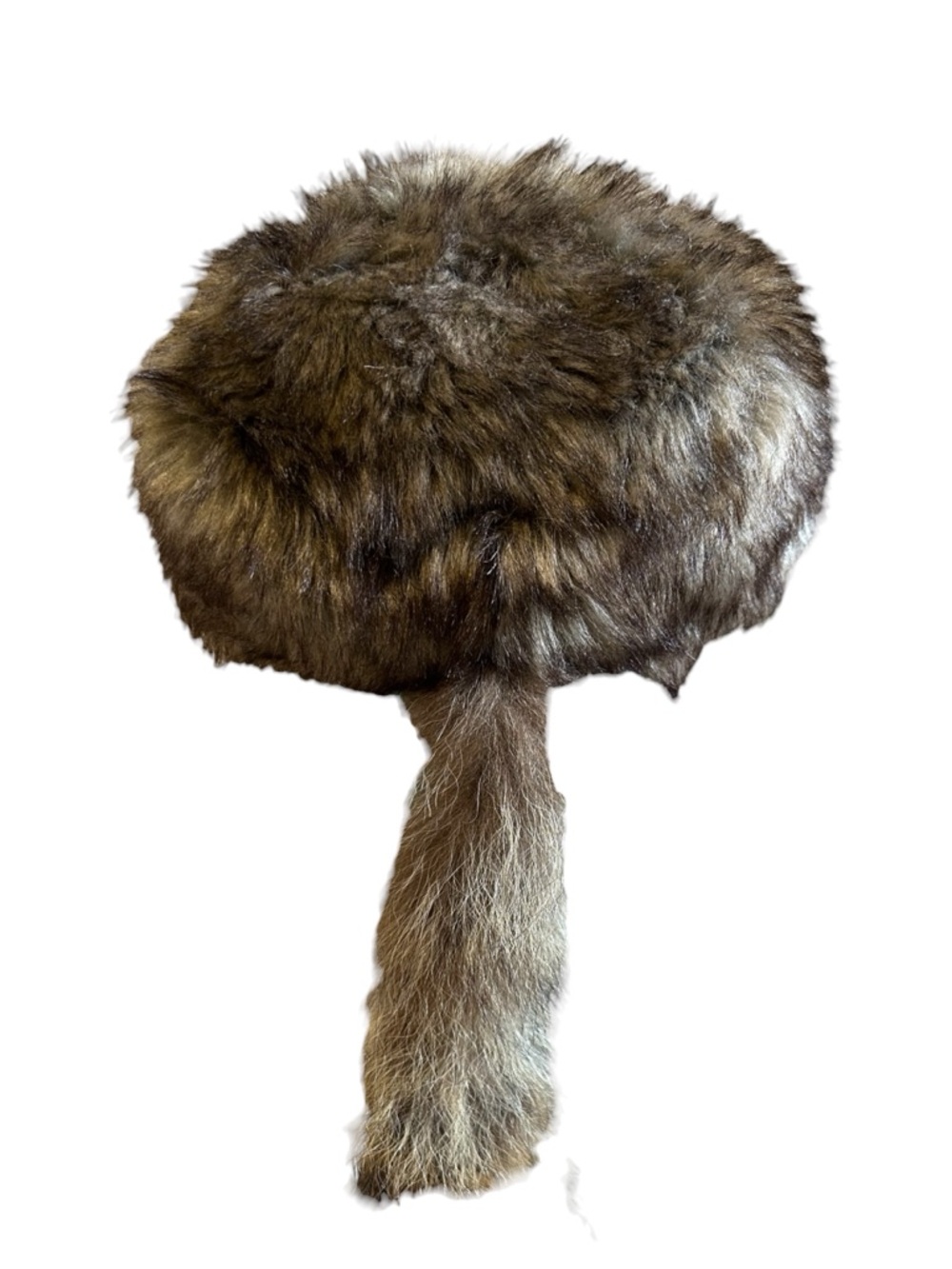 Daniel Boone Davy Crockett Style Raccoon Tail Hat Faux Fur Trapper Cap - Picture 2 of 7